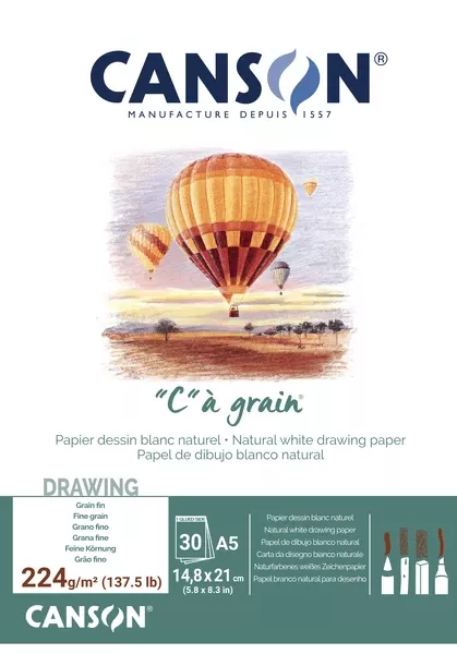 "C" à grain skicák - (224g/m2, 30 archů) - varianty - A5 - lepený na krátké straně Canson