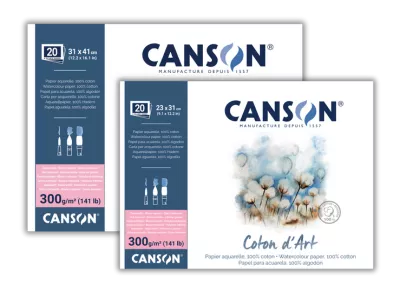 Canson Coton d’Art, lepený Bavlna - HP 300g - varianty | HP - 18 x 26 cm lepený ze 4 stran ,20 listů, HP - 23 x 31 cm  lepený ze 4 stran, 20 listů, HP - 26 x 36 cm  lepený ze 4 stran, 20 listů, HP - 31 x 41 cm  lepený ze 4 stran, 20 listů, HP - 36 x 51 cm  lepený ze 4 stran, 20 listů, Hot Pressed, 300 g/m² - 10,5 x 15,5cm, 12 listů , Hot Pressed, 300 g/m² - 23 x 31 cm, 12 listů, Hot Pressed, 300 g/m² - 26 x 36 cm, 12 listů