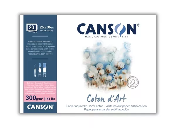 Canson Coton d’Art, lepený Bavlna - HP 300g - varianty - HP - 26 x 36 cm lepený ze 4 stran, 20 listů