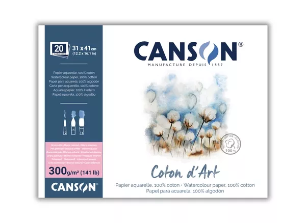 Canson Coton d’Art, lepený Bavlna - HP 300g - varianty - HP - 31 x 41 cm lepený ze 4 stran, 20 listů