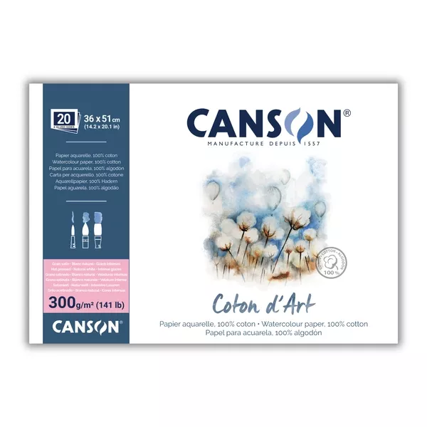Canson Coton d’Art, lepený Bavlna - HP 300g - varianty - HP - 36 x 51 cm lepený ze 4 stran, 20 listů