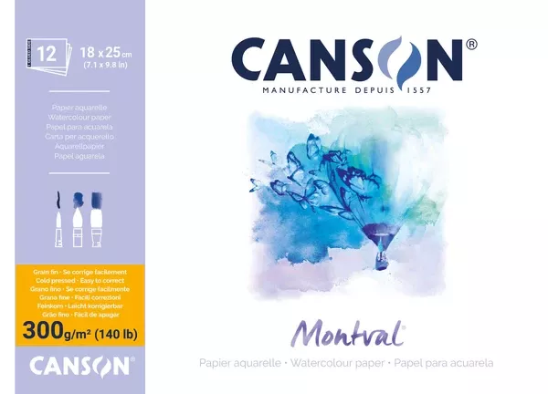 Montval Aquarelle skicák - lepený na krátké straně (300g/m2, 12 archů) - varianty Canson
