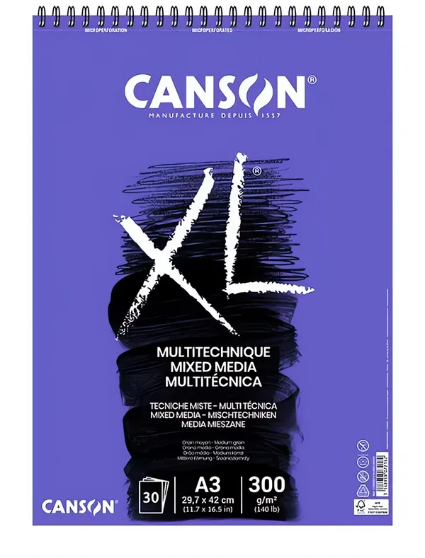 Umělecký blok Canson XL MEDIA - (300g) kroužková vazba - varianty - A3 - 30 archů
