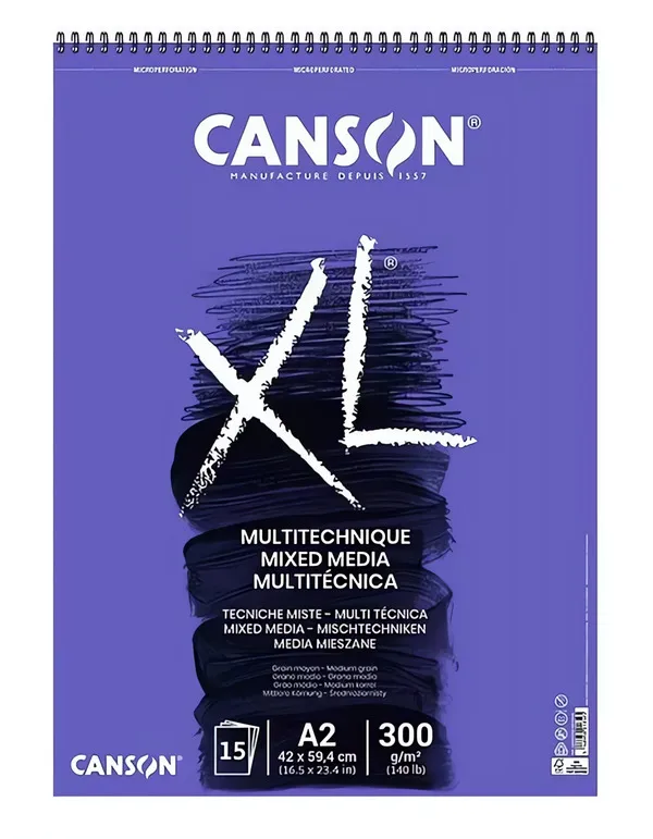 Umělecký blok Canson XL MEDIA - (300g) kroužková vazba - varianty - A2 - 15 archů