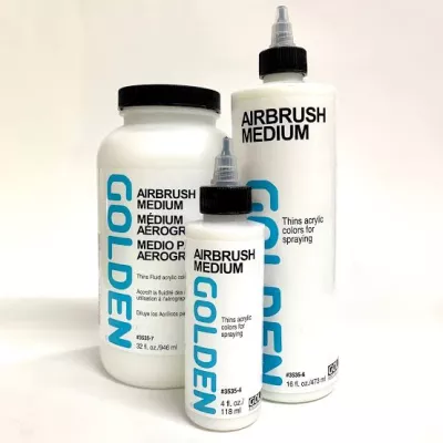 Golden Airbrush Medium - varianty | Golden médium - Wetting Aid - 118 ml, Golden Airbrush Medium - 237 ml, Golden Airbrush Medium - 473 ml, Golden Airbrush Medium - 946 ml, Golden Airbrush Medium - 3.78 l