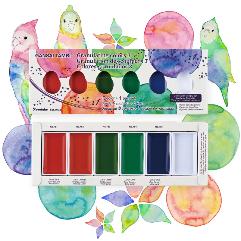 Akvarelové barvy Gansai Tambi Granulating 3 Colours Set - 5 odstínů NEW Kuretake