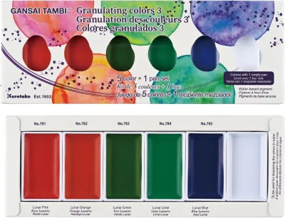 Akvarelové barvy Gansai Tambi Granulating 3 Colours Set - 5 odstínů NEW Kuretake