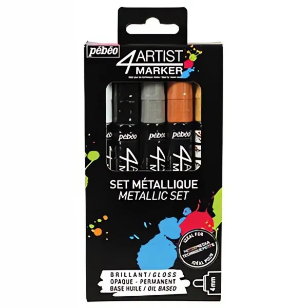 Sada olejových fixů 4Artist Marker 4mm (Pébéo) - 5 metalických barev Pebeo