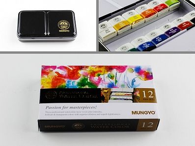 Sada profesionálních akvarelových barev (Mungyo) - 12 barev, half pan