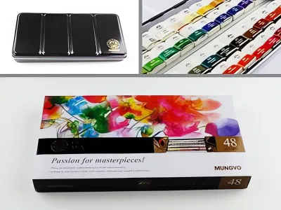 Sada profesionálních akvarelových barev (Mungyo) - 48 barev, half pan 