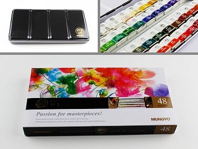 Sada profesionálních akvarelových barev (Mungyo) - 48 barev, half pan