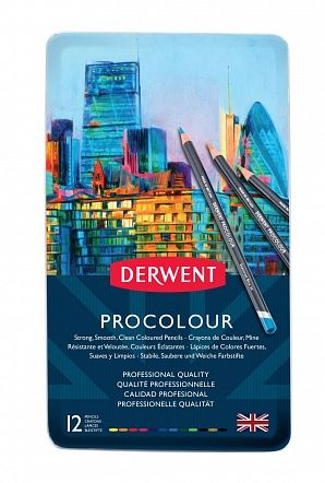 Procolour - sada uměleckých pastelek (Derwent) - 12 ks v plechové krabičce