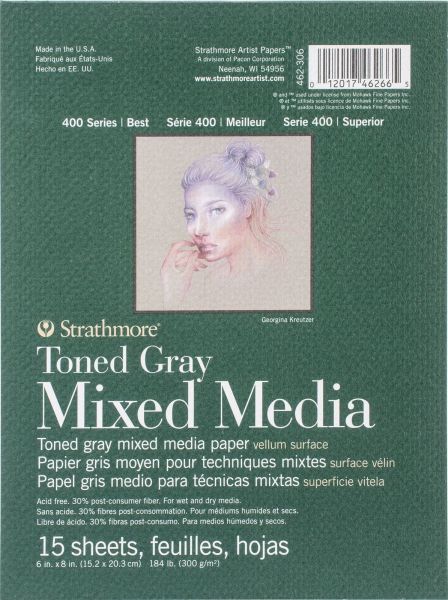 400 Toned Mixed Media 300g, 15 listů, lepená vazba, Toned Gray, 22x30,5cm