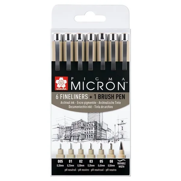 Sada Pigma Micron Black 6+1 brush zdarma Sakura