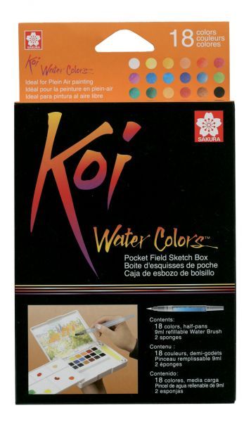 Sada akvarelových barev s vodním štětcem Koi 18ks