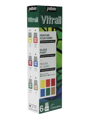Sada nevypalovacích barev na sklo VITRAIL (Pebeo) - 6 x20 ml
