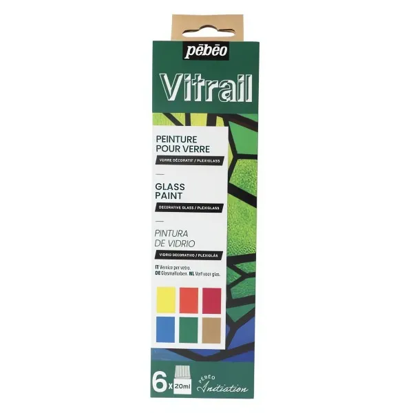 Sada nevypalovacích barev na sklo VITRAIL (Pebeo) - 6 x20 ml