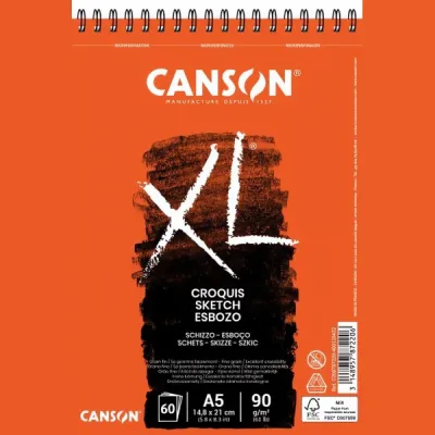 Umělecký skicovací blok  Canson XL -  A5 (60 listů 90g) - v kroužkové vazbě 